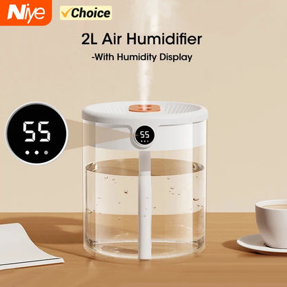Niye Hotselling 2L Double Nozzle Air Humidifier with LCD Humidity Display &amp; Aroma Diffuser