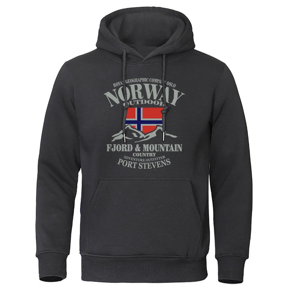 Norway Fjord Mountain Print Hoodie – Unisex Oversized Casual Sweatshirt