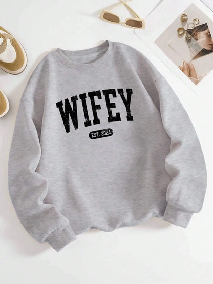 Wifey Letter Print Women’s Pullover Sweatshirt