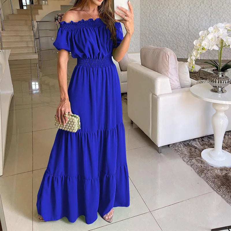 Elegant Ruffle Sleeve Belted Maxi Dress