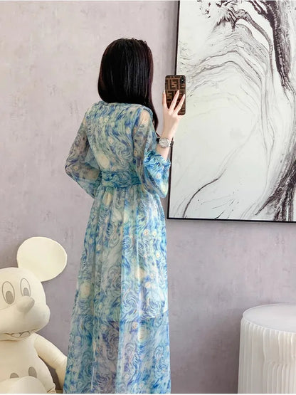 Elegant Long Sleeve Floral Maxi Dress
