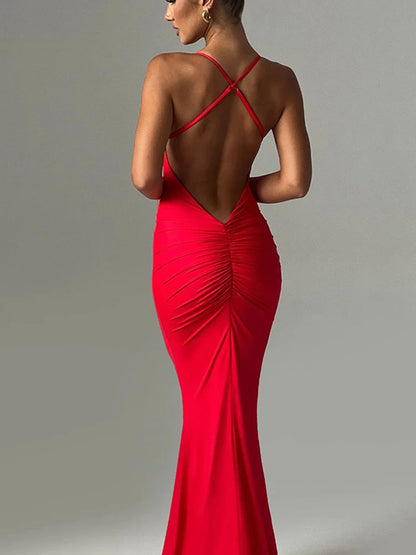 Elegant Ruffle Sleeve Belted Maxi Dress