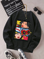 Cartoon Beauty Print Women’s Sweatshirt – Casual Loose Fleece Crewneck Hoodie