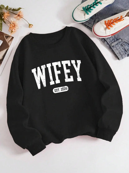 Wifey Letter Print Women’s Pullover Sweatshirt