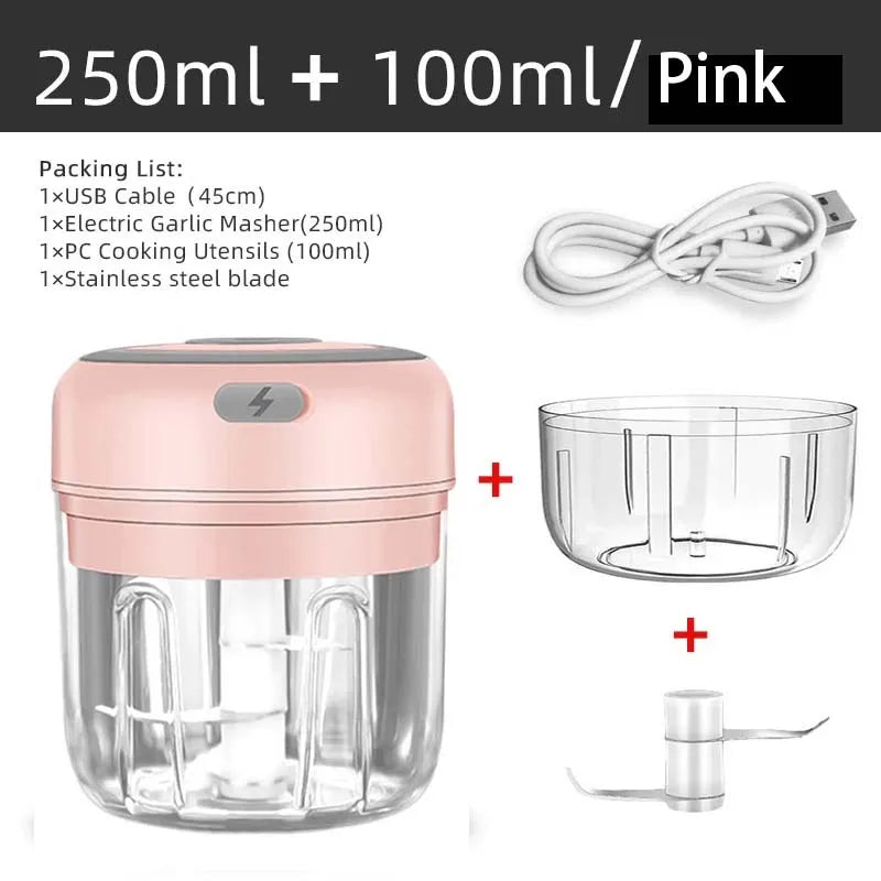 Mini Wireless Electric Garlic Crusher – 100ml/250ml USB Rechargeable Portable Chopper