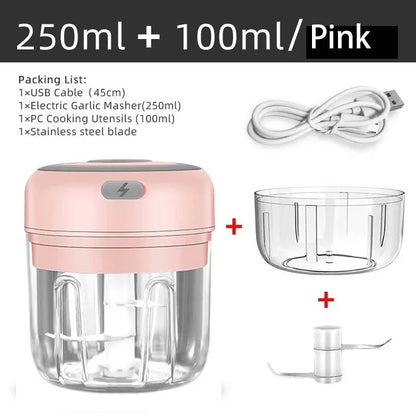 Mini Wireless Electric Garlic Crusher – 100ml/250ml USB Rechargeable Portable Chopper