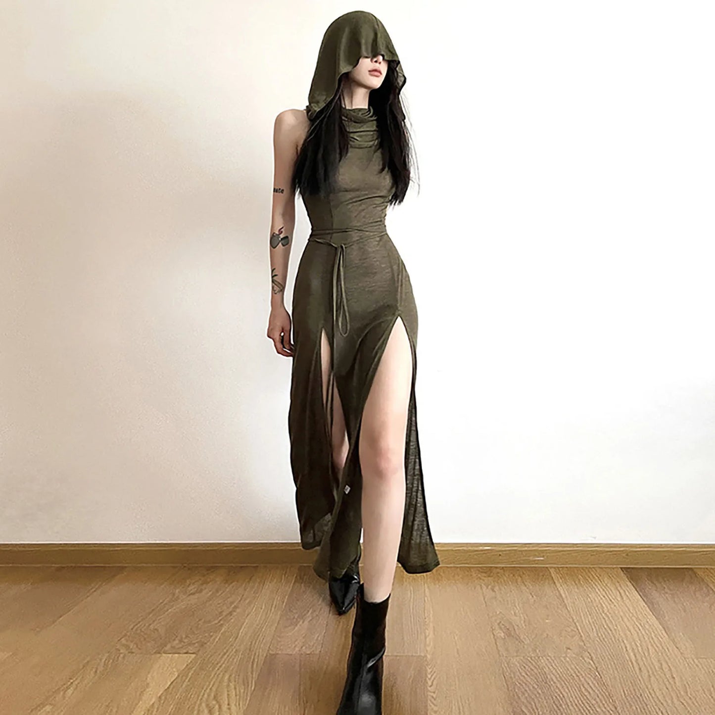 Sleeveless Hooded Maxi Dress