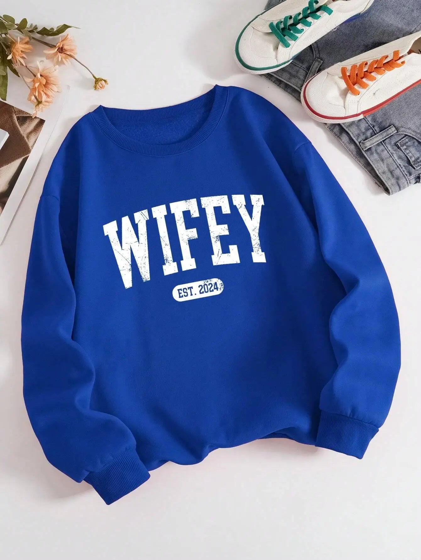 Wifey Letter Print Women’s Pullover Sweatshirt