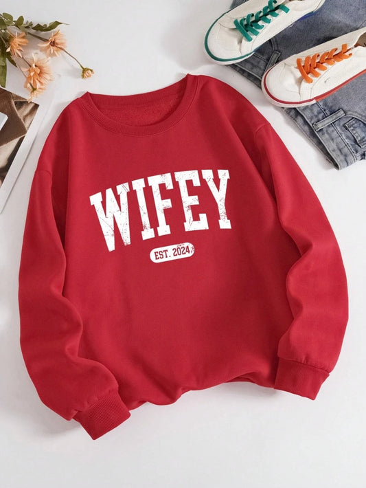 Wifey Letter Print Women’s Pullover Sweatshirt