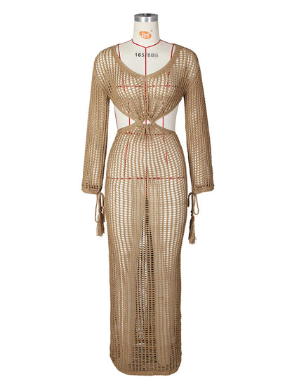Sexy Crochet Knited Hollow Out Bodycon Long Dress