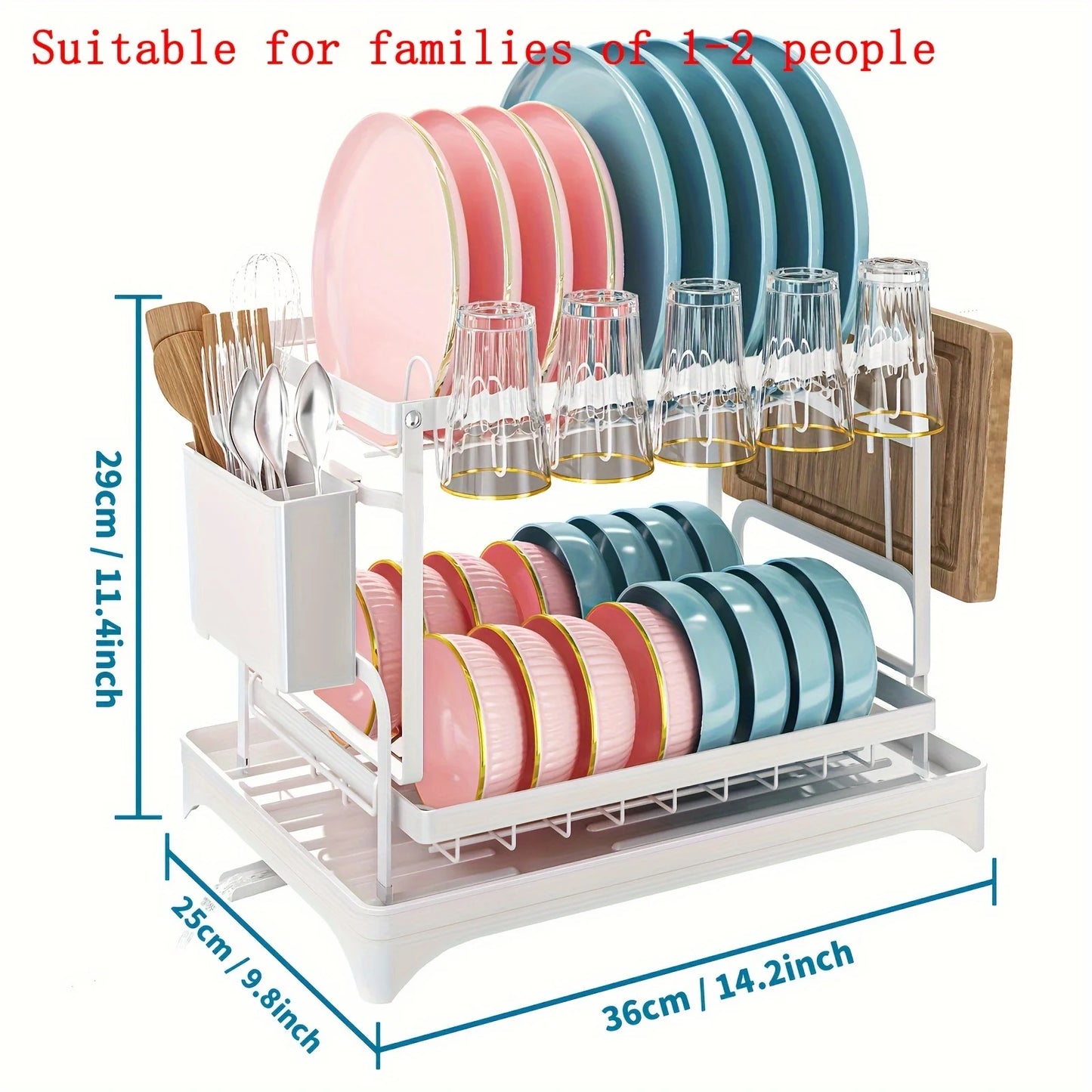 2-Tier Stainless Steel Dish Drying Rack with Drainboard