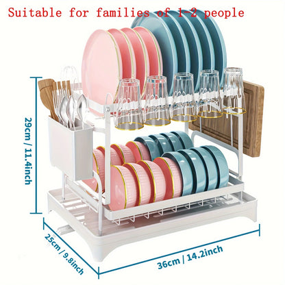 2-Tier Stainless Steel Dish Drying Rack with Drainboard