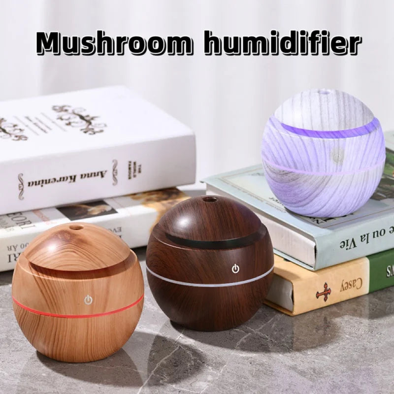 Mini Wood Grain Mushroom Air Humidifier – USB Ultrasonic Aroma Diffuser