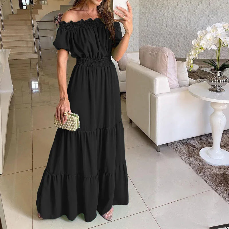 Elegant Ruffle Sleeve Belted Maxi Dress