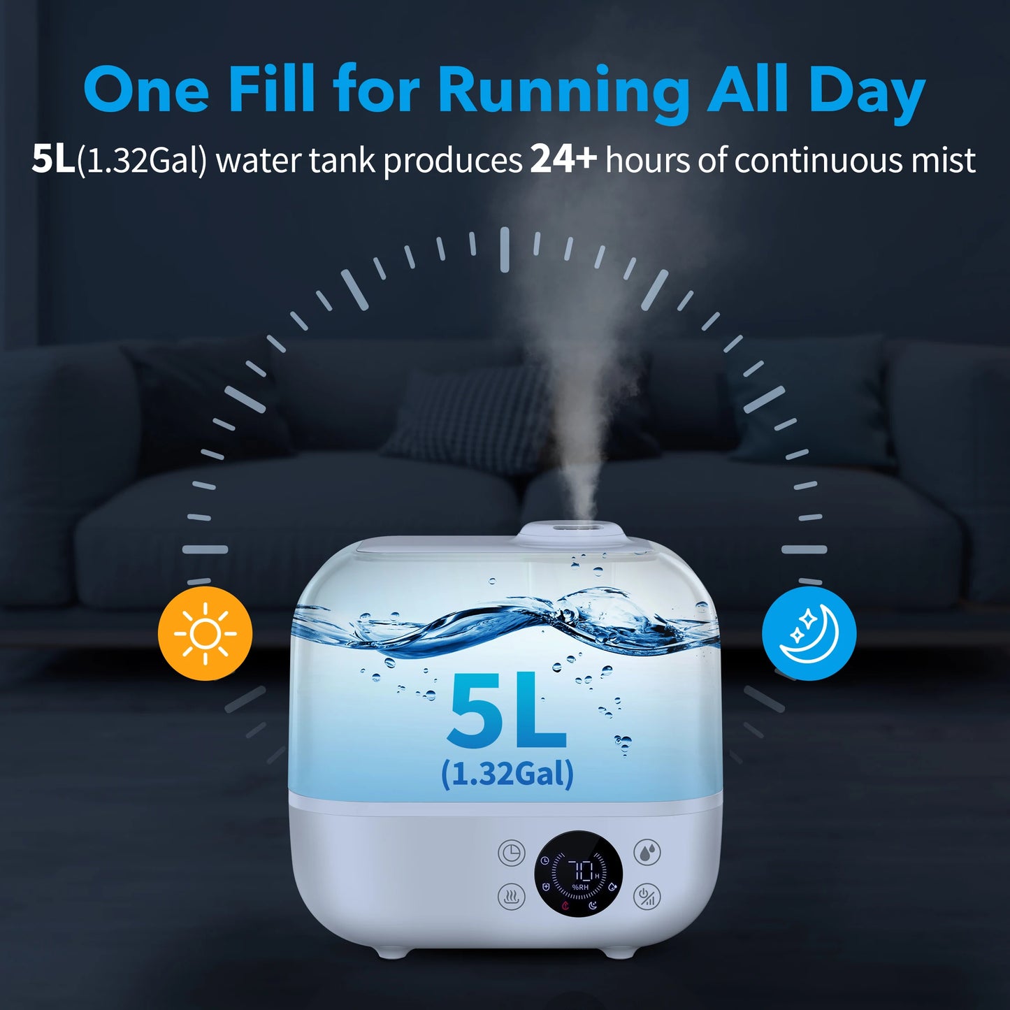 5L Ultrasonic Humidifier with Aroma Diffuser & LCD Display – For Bedroom & Large Room