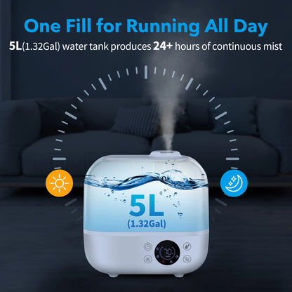 5L Ultrasonic Humidifier with Aroma Diffuser & LCD Display – For Bedroom & Large Room