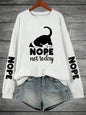 Nope Not Today” Cartoon Cat Print Women’s Fleece Hoodie – Hip Hop Casual Pullover
