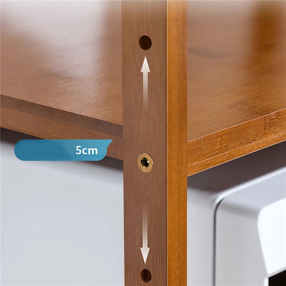 Adjustable Bamboo Microwave Oven Storage Rack with Hooks &amp; Chopping Board Holder