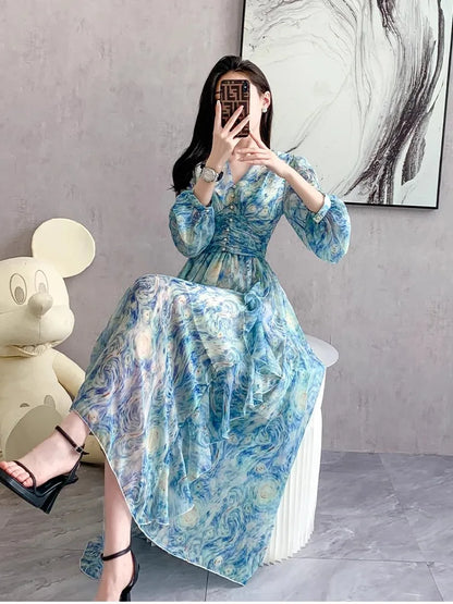 Elegant Long Sleeve Floral Maxi Dress