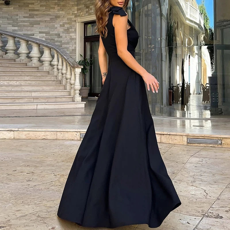 Elegant V-Neck Pleated Maxi Dress