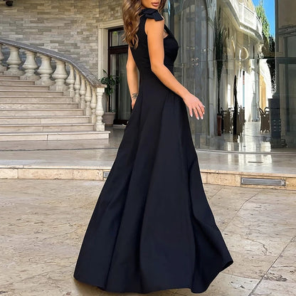 Elegant V-Neck Pleated Maxi Dress