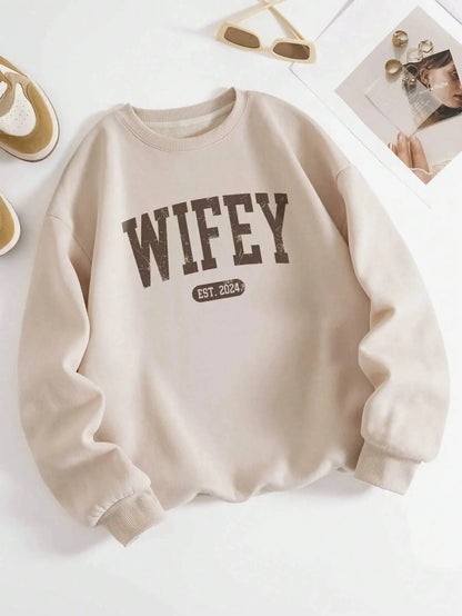 Wifey Letter Print Women’s Pullover Sweatshirt