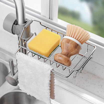 Stainless Steel Sink Drain Rack &amp; Sponge Storage Organizer