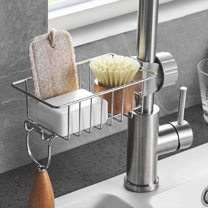 Stainless Steel Sink Drain Rack &amp; Sponge Storage Organizer