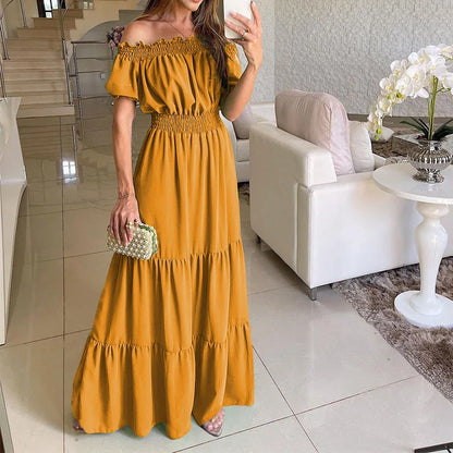 Elegant Ruffle Sleeve Belted Maxi Dress