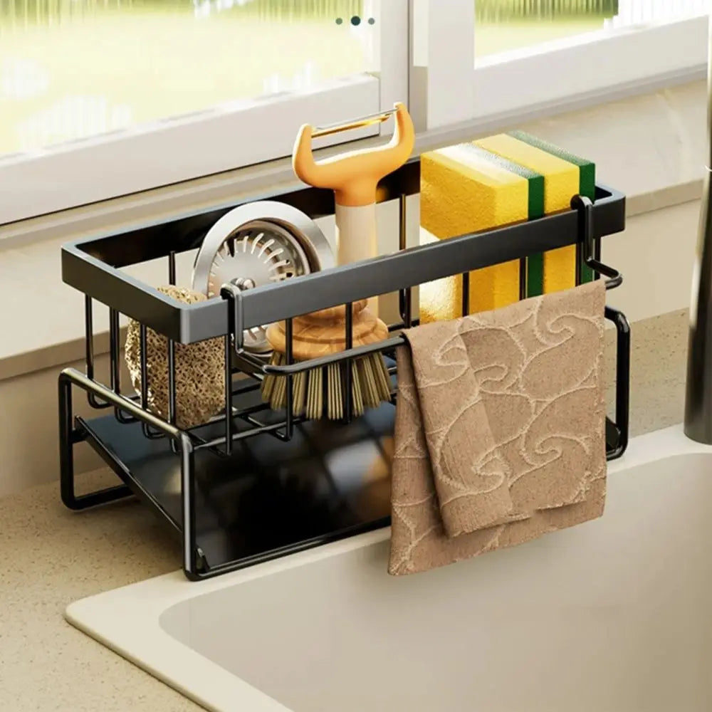 Stainless Steel Sink Drain Rack &amp; Sponge Storage Organizer