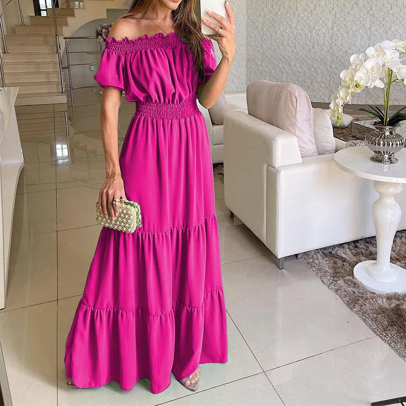 Elegant Ruffle Sleeve Belted Maxi Dress