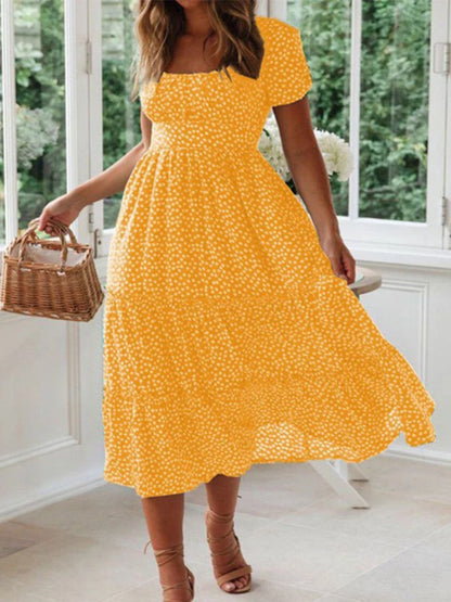 Casual Square collar floral maxi long dress