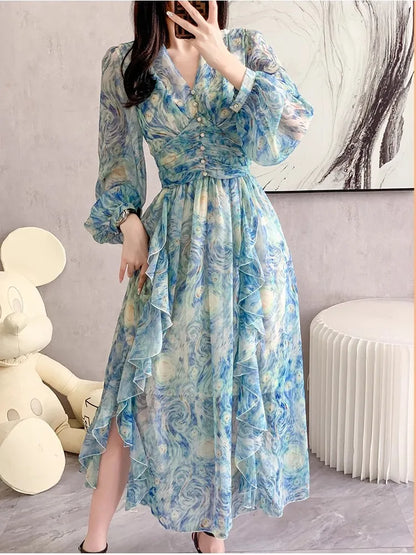 Elegant Long Sleeve Floral Maxi Dress