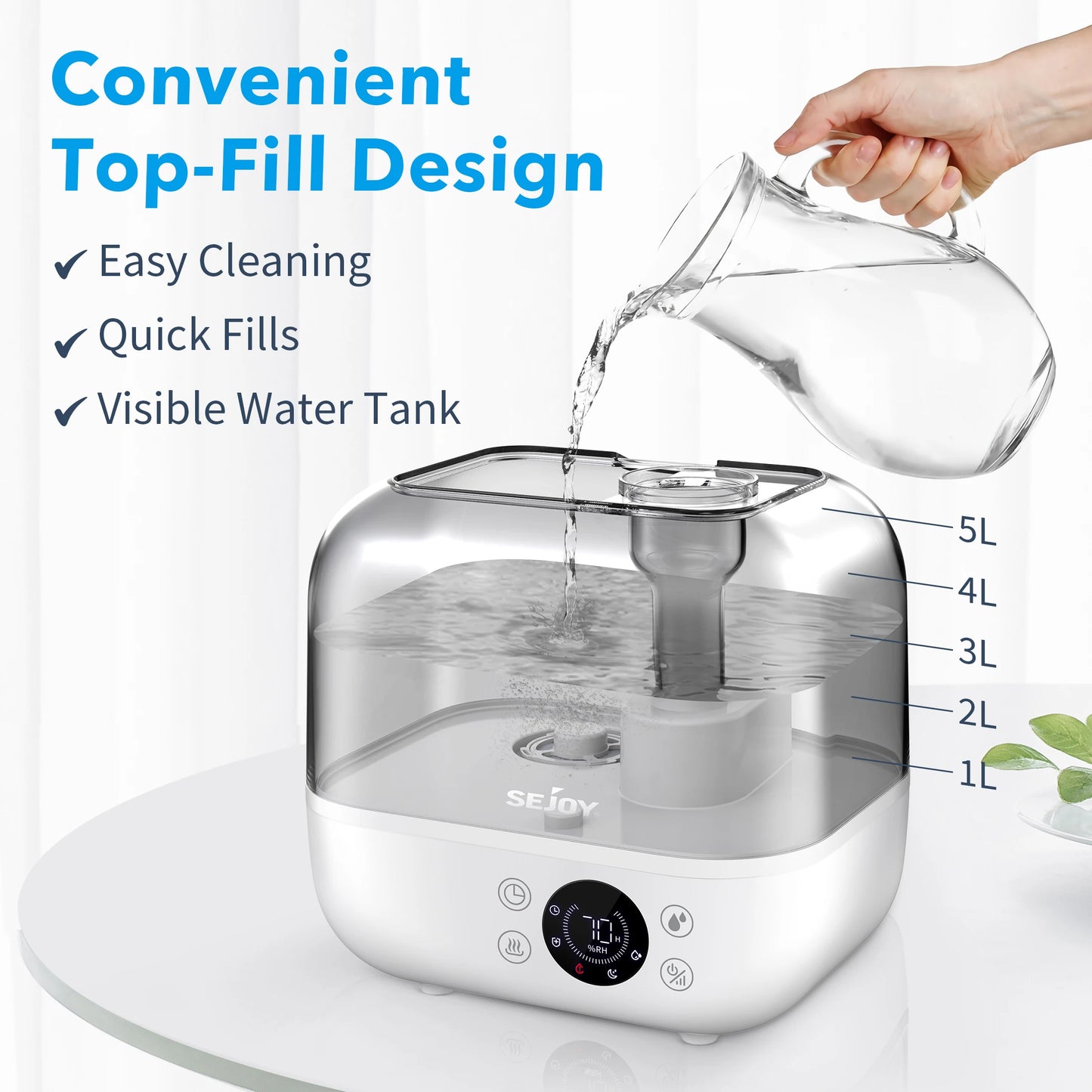 5L Ultrasonic Humidifier with Aroma Diffuser & LCD Display – For Bedroom & Large Room
