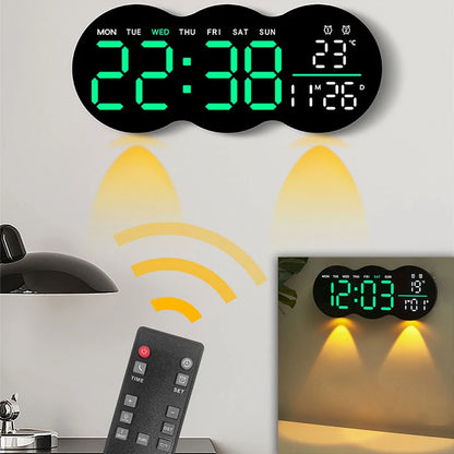 Large Digital Wall Clock with Ambient Light
