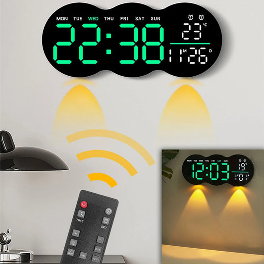 Large Digital Wall Clock with Ambient Light