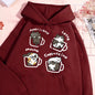 American Style Coffee Cat Hoodie – Unisex Oversized Fleece Streetwear Sweatshirt