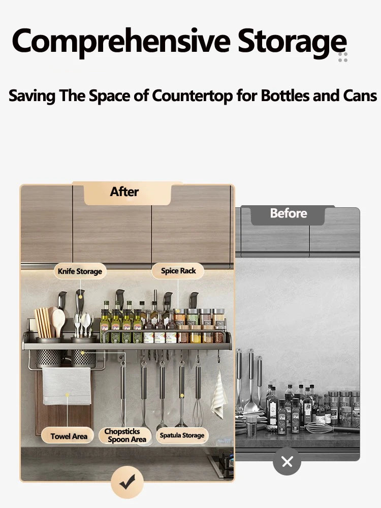 Multi-Function Kitchen Spice Rack &amp; Knife Holder Organizer