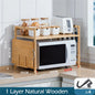 Adjustable Bamboo Microwave Oven Storage Rack with Hooks &amp; Chopping Board Holder