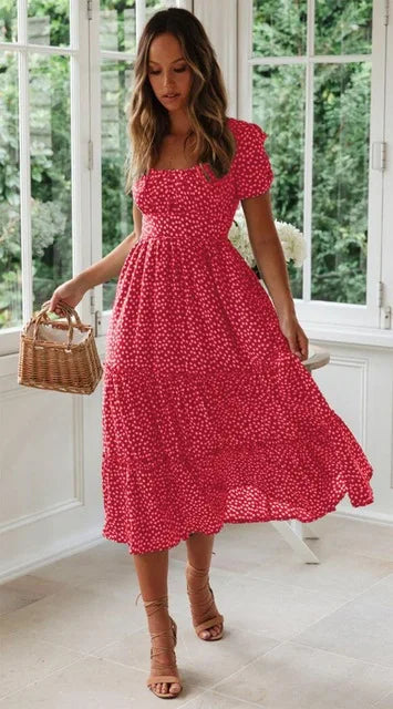 Casual Square collar floral maxi long dress