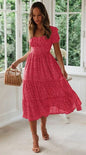 Casual Square collar floral maxi long dress