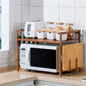Adjustable Bamboo Microwave Oven Storage Rack with Hooks &amp; Chopping Board Holder