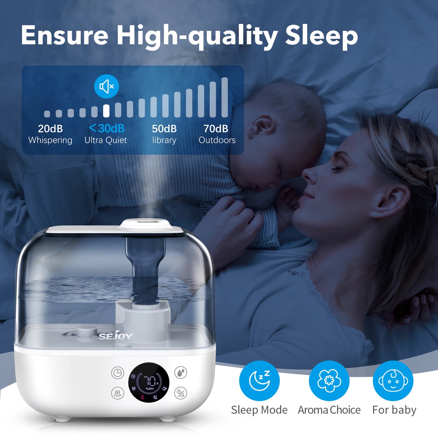 5L Ultrasonic Humidifier with Aroma Diffuser & LCD Display – For Bedroom & Large Room